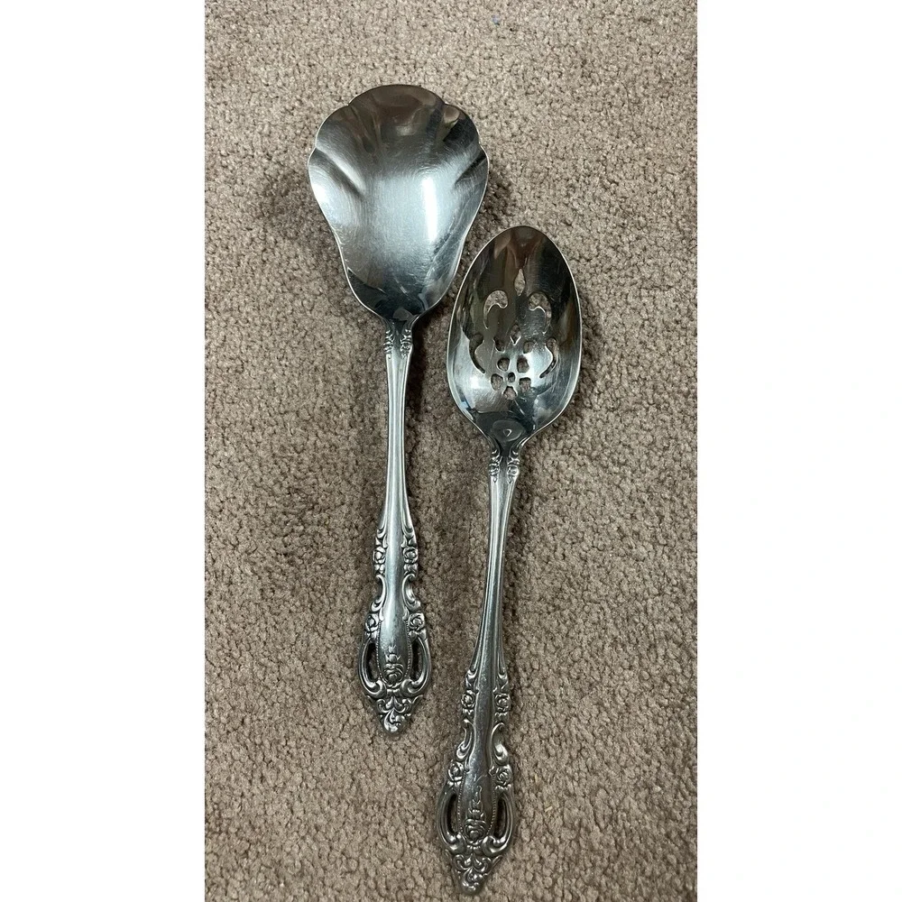 Vintage Oneida Community Stainless Rose design Brahms Set of 2 Serving Spoons